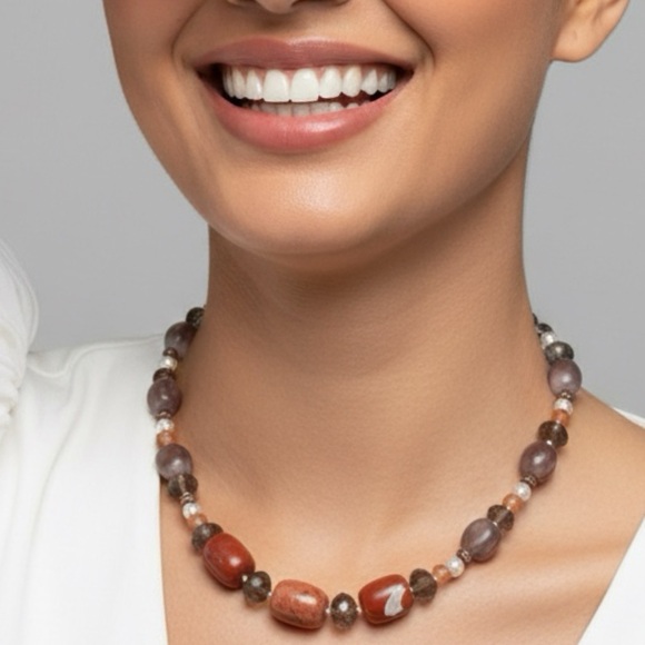 TERRA GEMMS Jewelry - Signature Red Jasper Creek Jasper Carnelian Smoky Quartz Gemstone Necklace